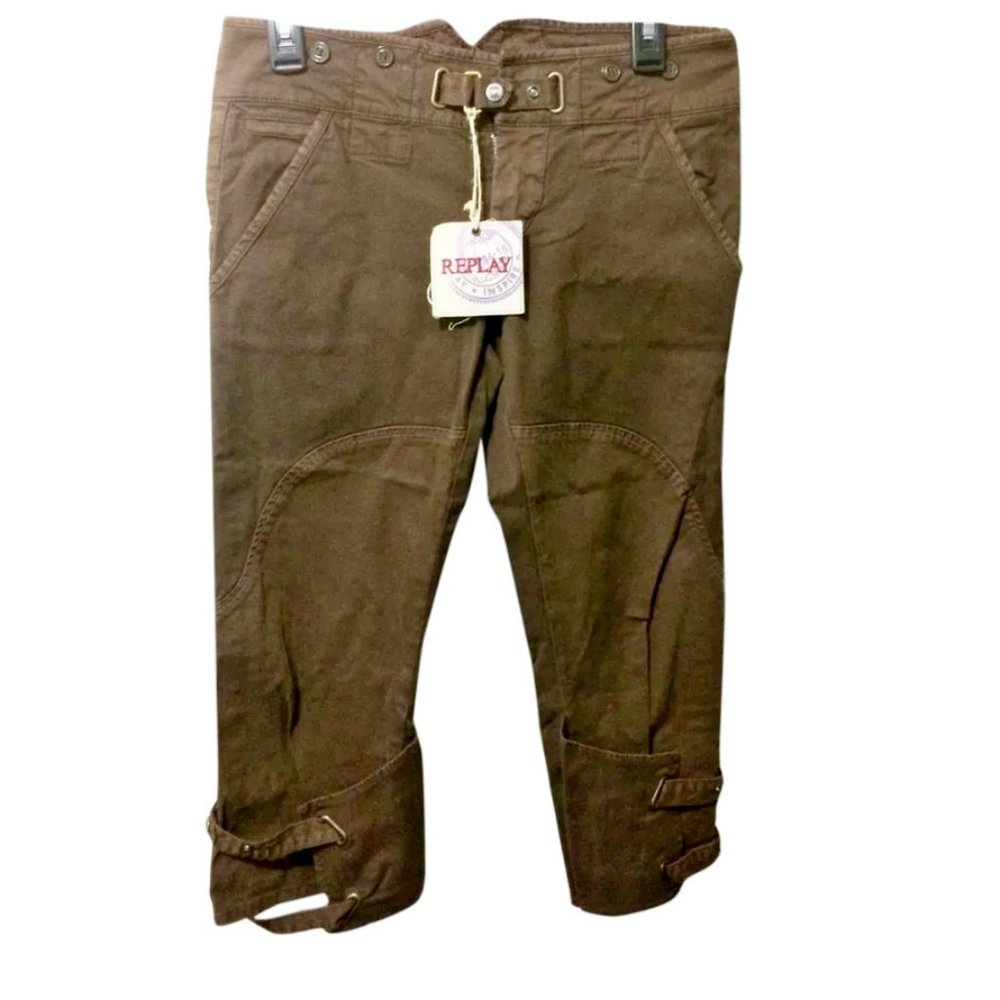 Replay women's 28 fastened buckle strap curved seam crop leg capri pants 29x21